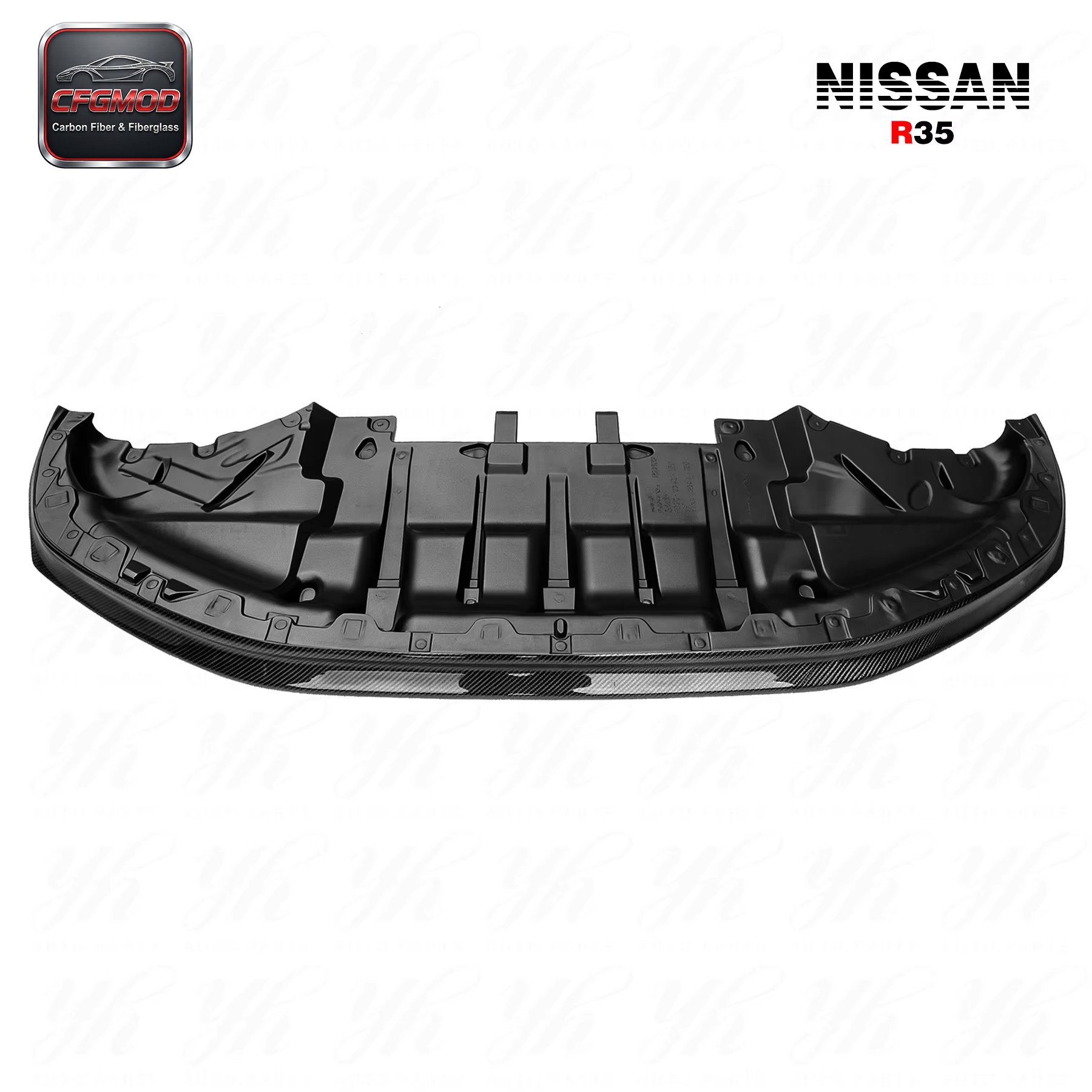 For R35 GTR 2011-2013 OEM Style Carbon Fiber Front Lip W/ Underb Tray Front Diffuser — 1
