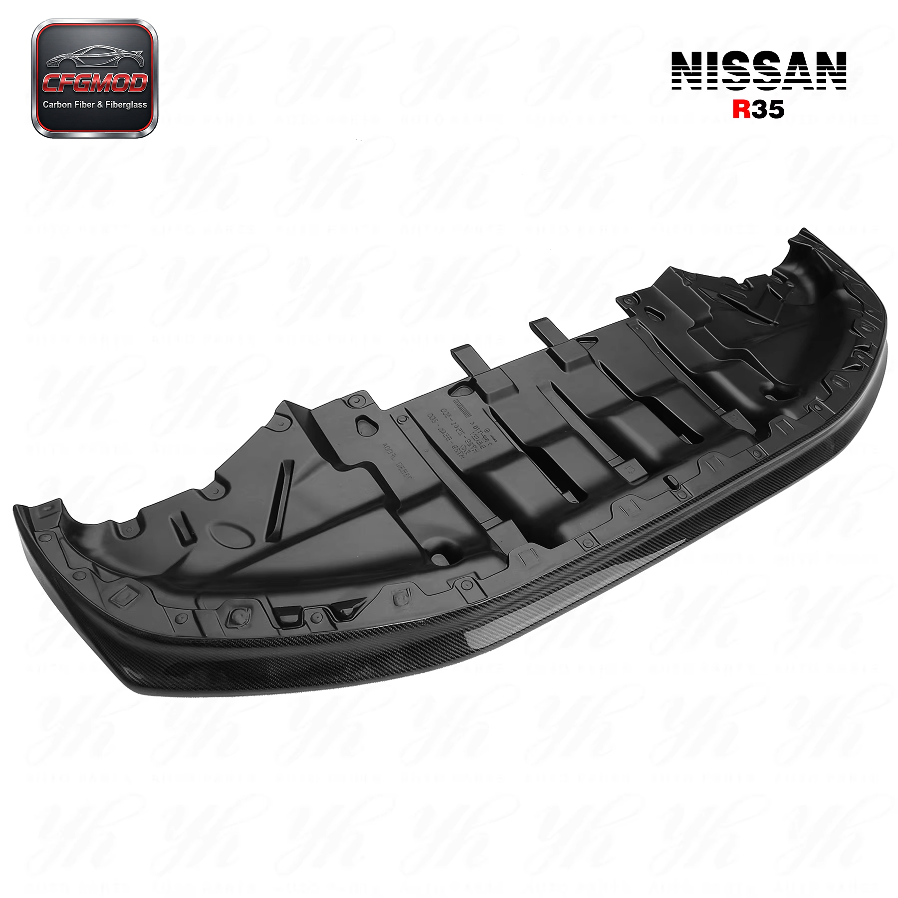 For R35 GTR 2011-2013 OEM Style Carbon Fiber Front Lip W/ Underb Tray Front Diffuser — 3