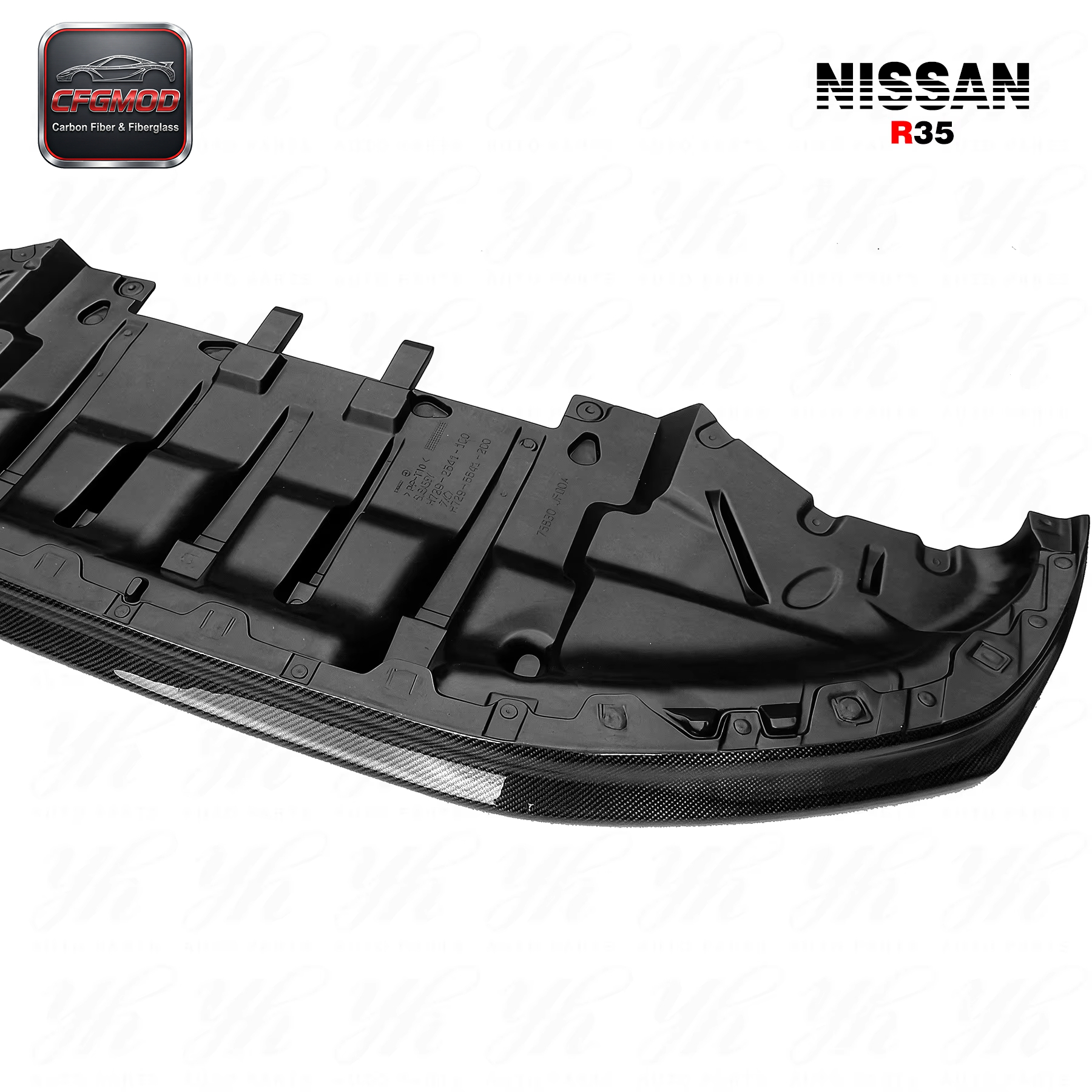 For R35 GTR 2011-2013 OEM Style Carbon Fiber Front Lip W/ Underb Tray Front Diffuser — 4