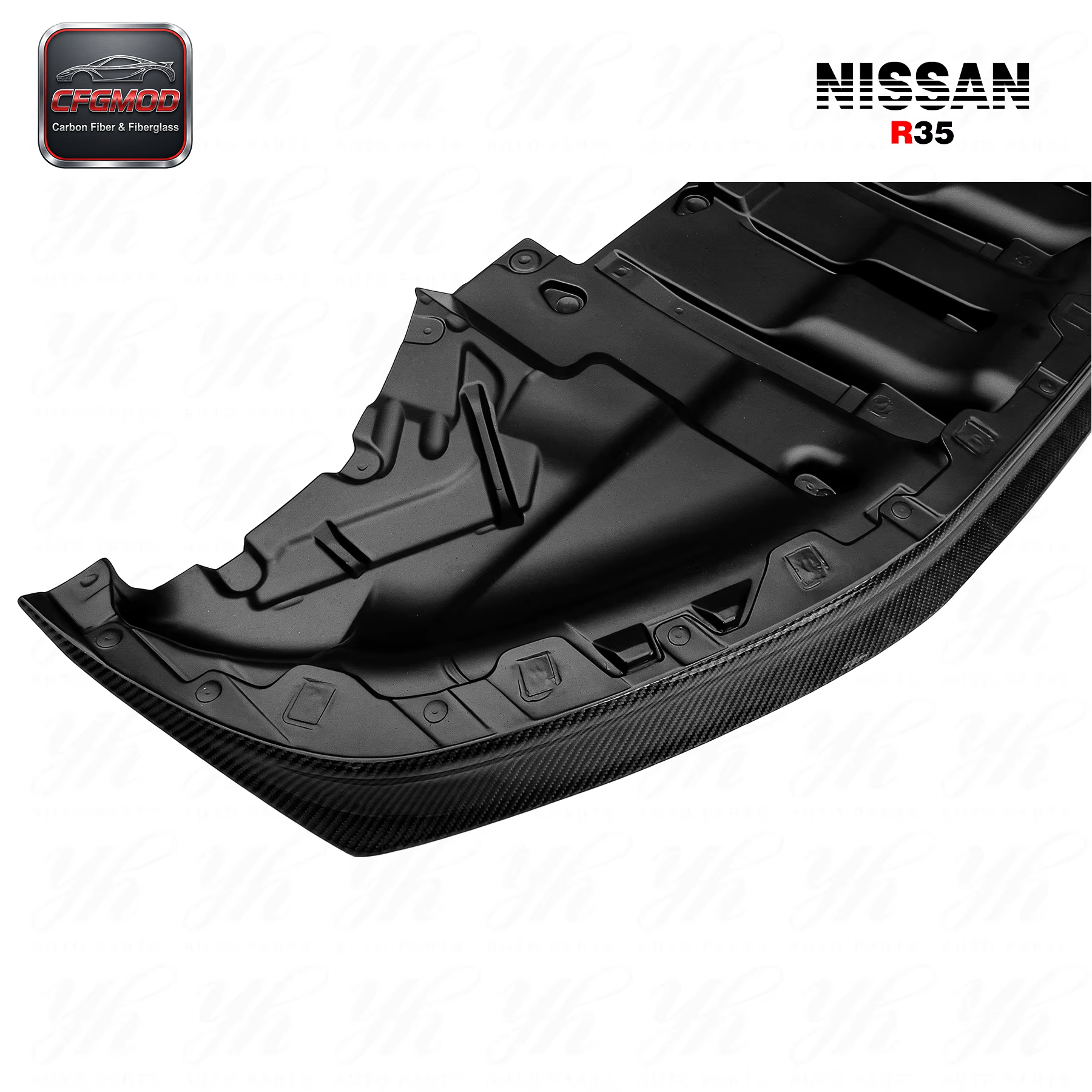 For R35 GTR 2011-2013 OEM Style Carbon Fiber Front Lip W/ Underb Tray Front Diffuser — 5