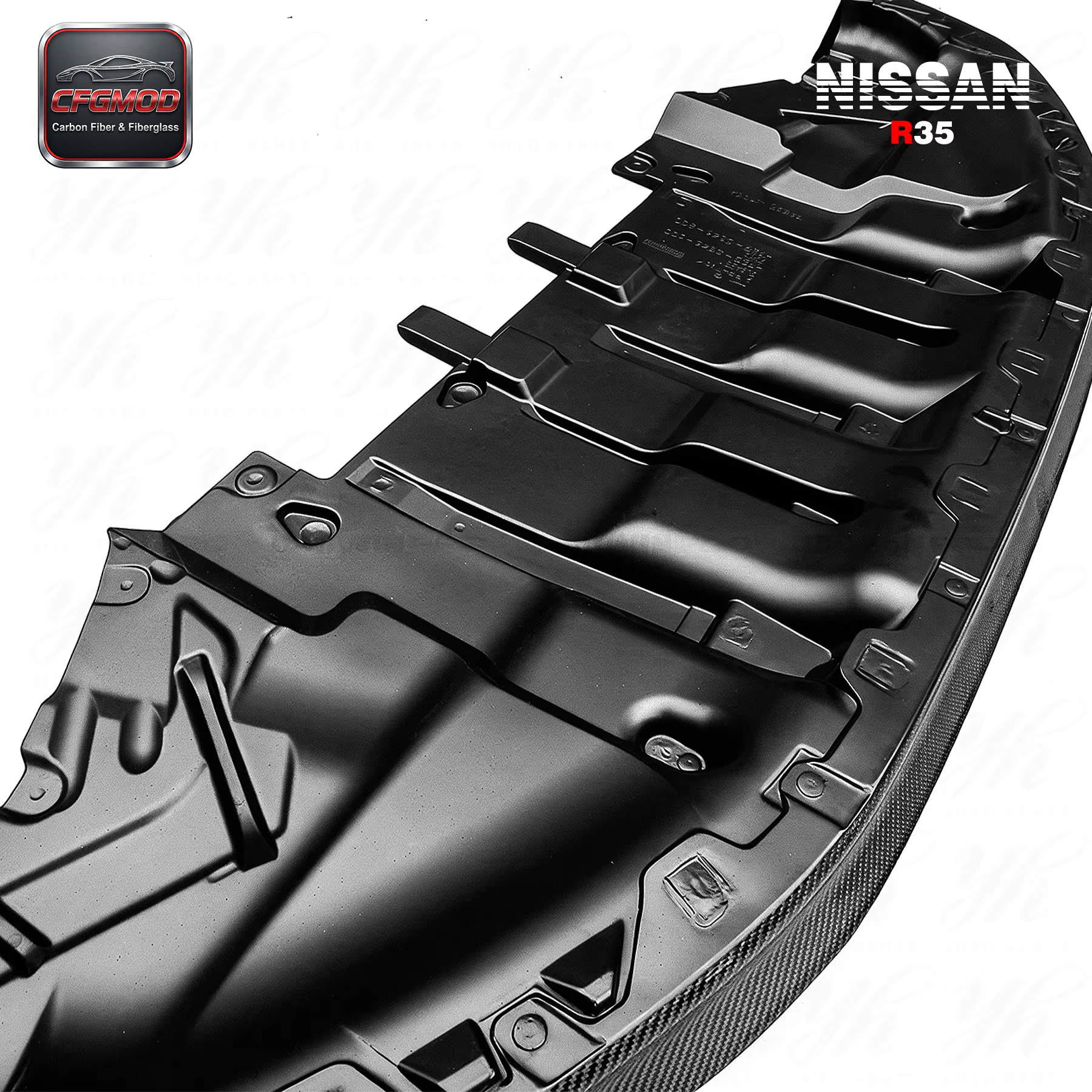 For R35 GTR 2011-2013 OEM Style Carbon Fiber Front Lip W/ Underb Tray Front Diffuser — 6