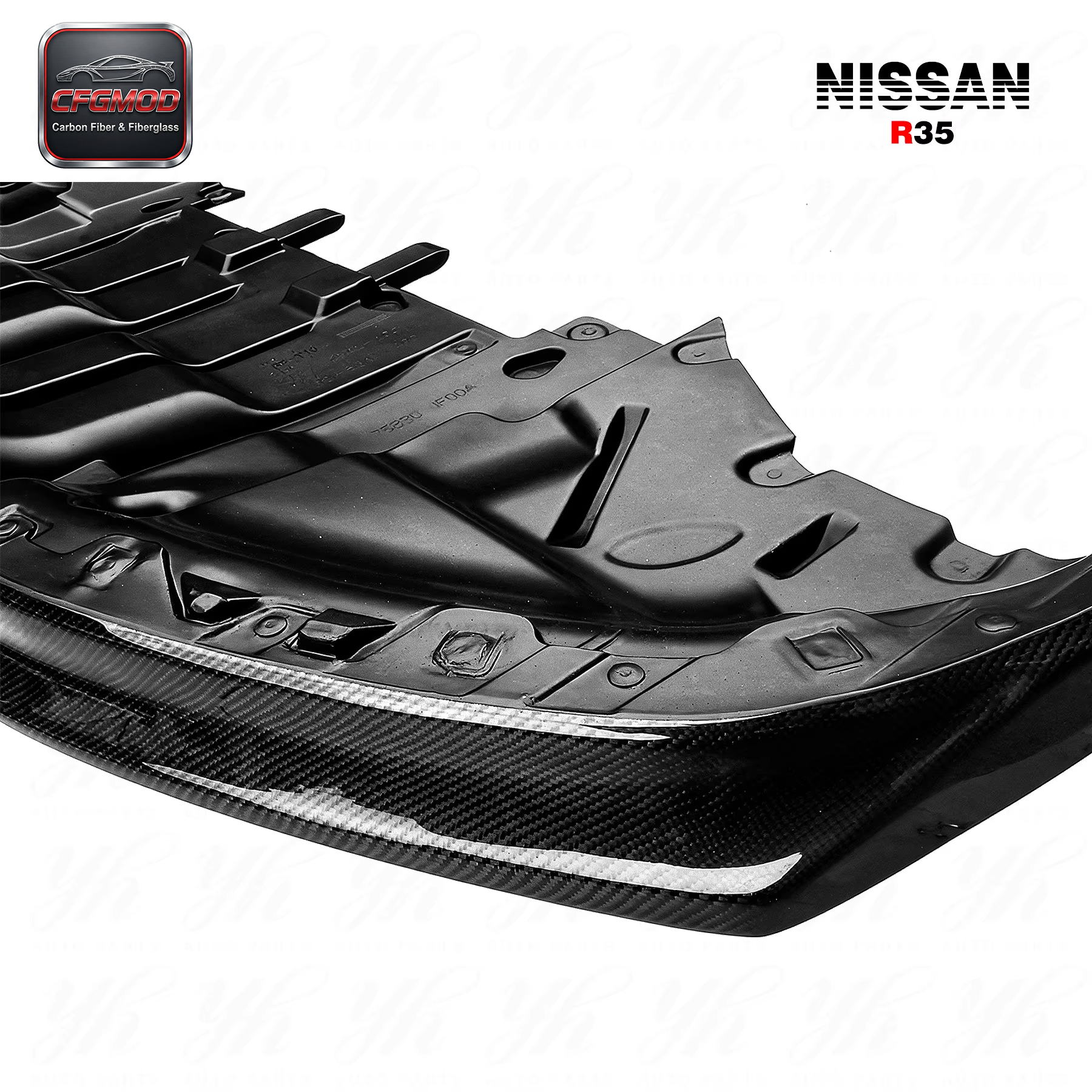 For R35 GTR 2011-2013 OEM Style Carbon Fiber Front Lip W/ Underb Tray Front Diffuser — 7