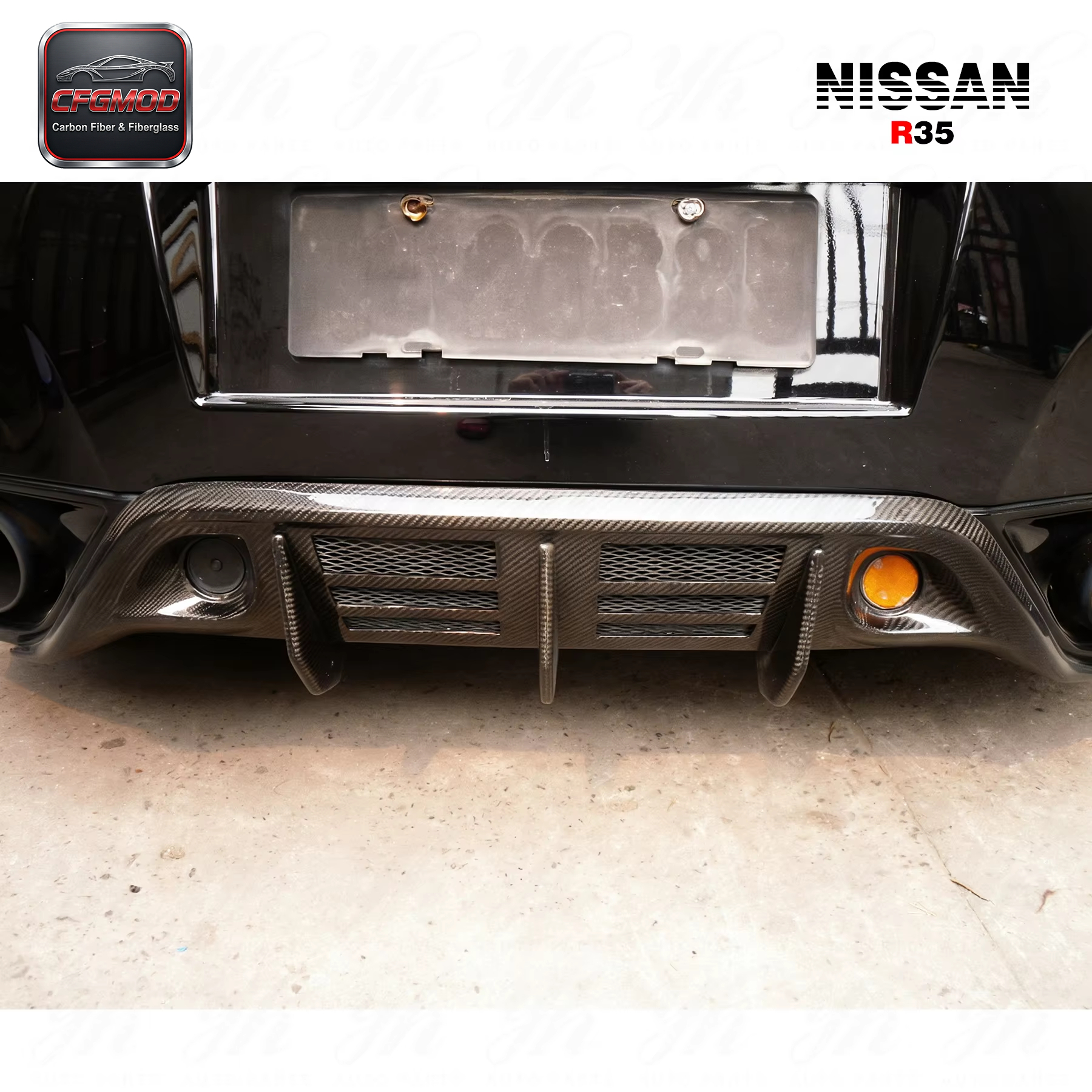 For Skyline R35 GTR Wald Style Carbon Fiber Rear Bumper Diffuser Addon — 6