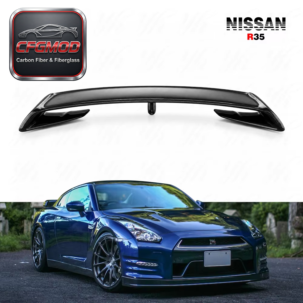 For 2008-2013 Skyline R35 GTR Higher Rear Spoiler Wing with Lamp Position Carbon Fiber — 2
