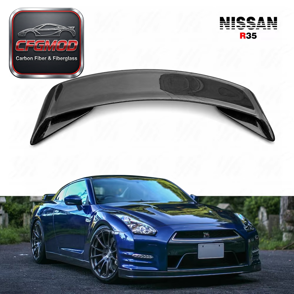 For 2008-2013 Skyline R35 GTR Higher Rear Spoiler Wing with Lamp Position Carbon Fiber — 4
