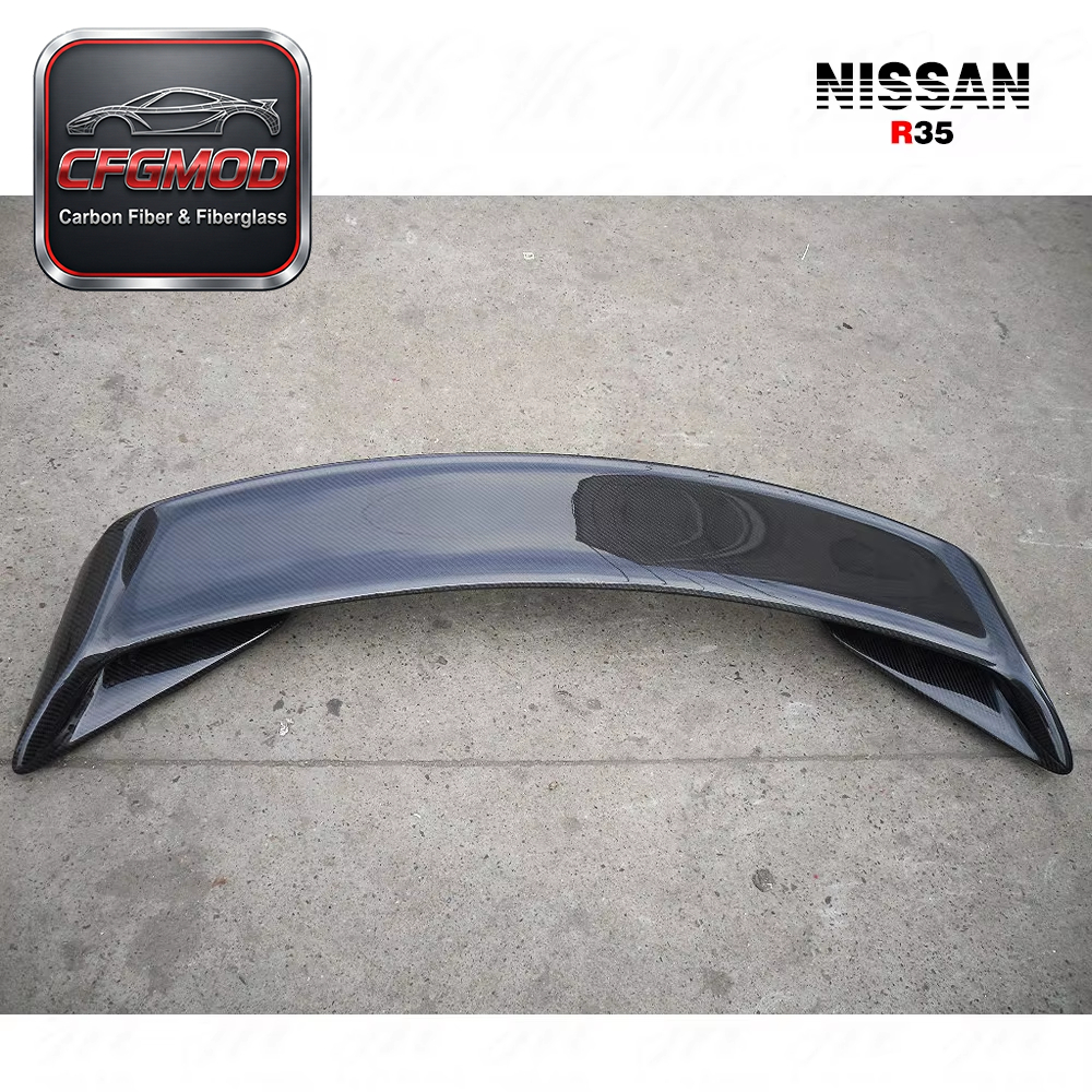 For 2008-2013 Skyline R35 GTR Higher Rear Spoiler Wing with Lamp Position Carbon Fiber — 5