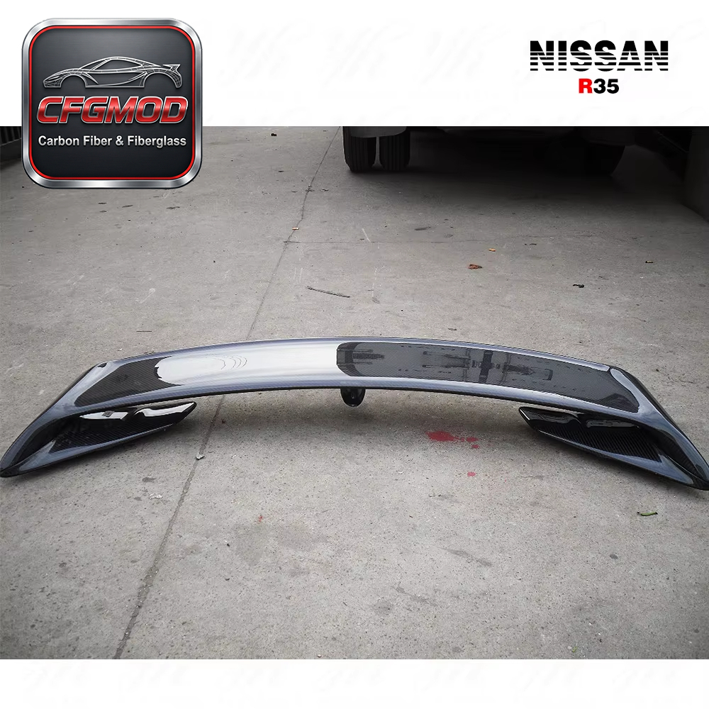 For 2008-2013 Skyline R35 GTR Higher Rear Spoiler Wing with Lamp Position Carbon Fiber — 6