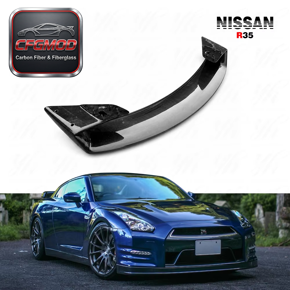 CFGMOD Brand High Quality New Black Skyline R35 GTR OEM Rear Spoiler Trunk Wing with Brake Light Lamp Position Carbon Fiber — 3