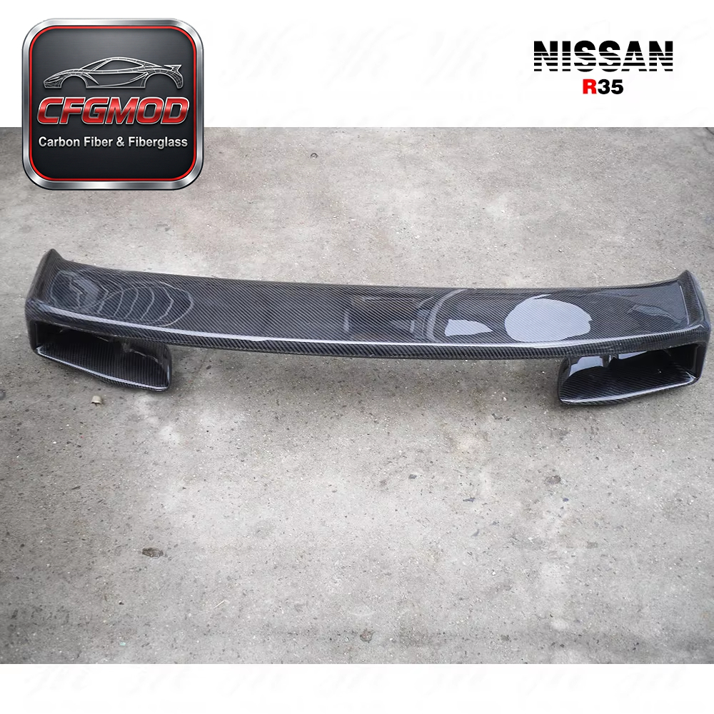 CFGMOD Brand High Quality New Black Skyline R35 GTR OEM Rear Spoiler Trunk Wing with Brake Light Lamp Position Carbon Fiber — 7