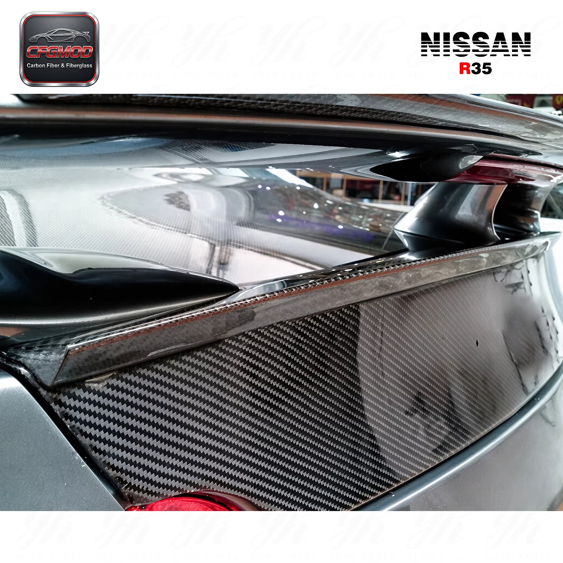 For Skyline R35 GTR Rear Trunk Boot Lip Spoiler Wing WD Wald Style Carbon Fiber — 6