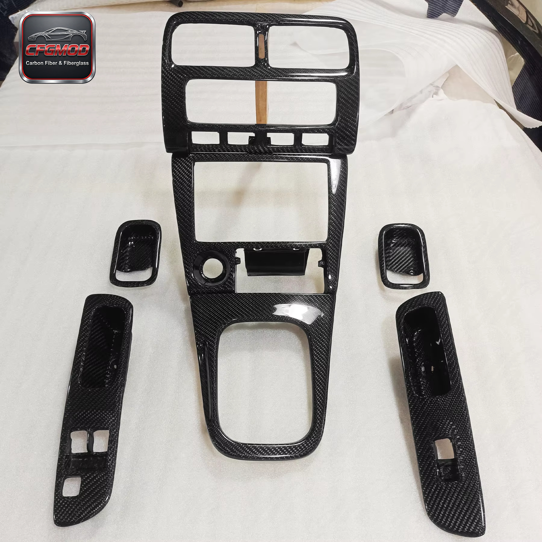 Carbon Fiber 7-Piece Interior Kit for S14 Black 100% Tested Easily Installed — 9