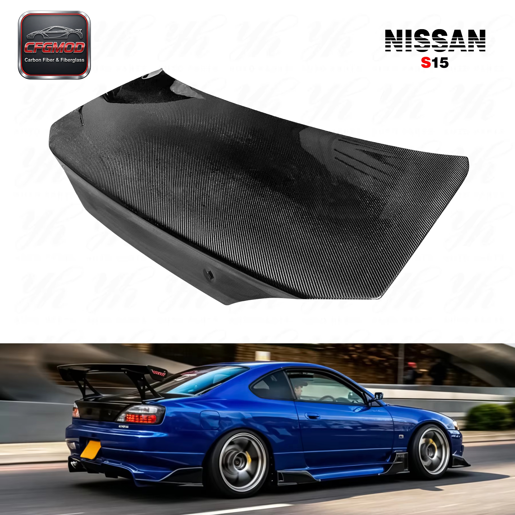 New Brand Black Carbon Fiber Rear Trunk Tailgate for CF 1993-1999 S15 Silvia OEM Style 100% Tested Easily Installed — 3