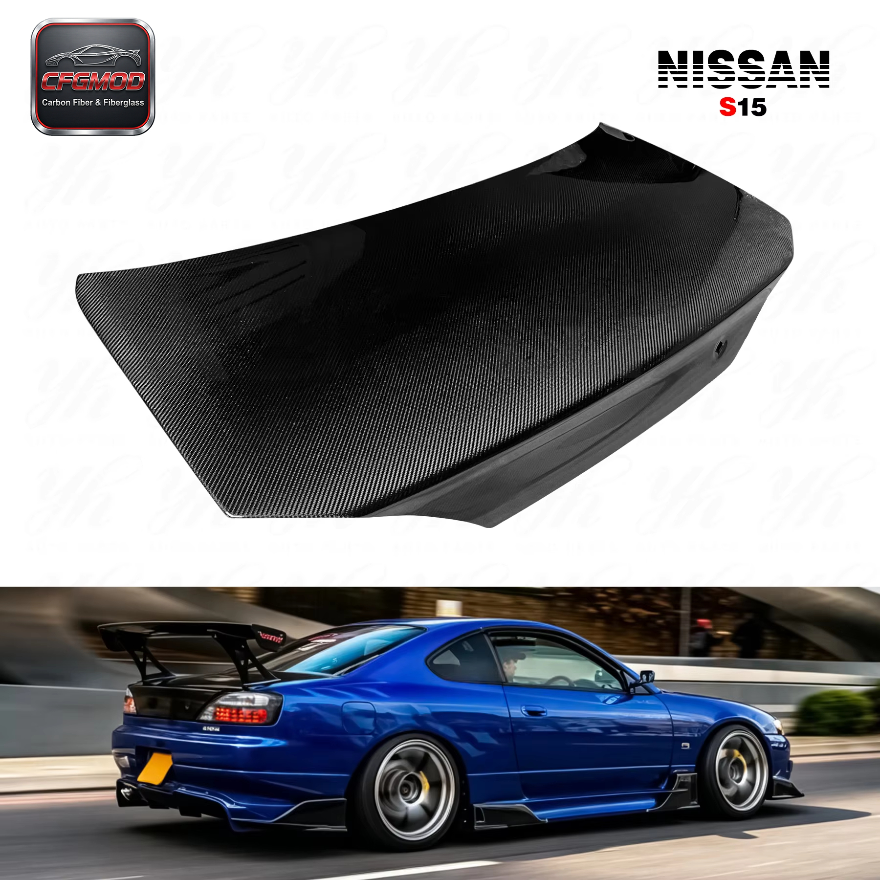For S15 Silvia OEM Style Rear Trunk Tailgate Carbon Fiber CF — 3