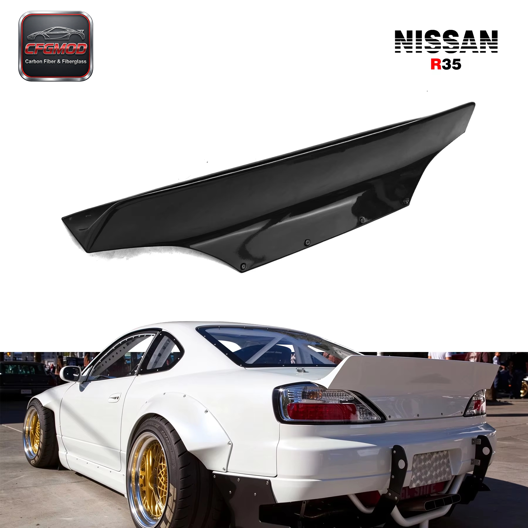 For for 1999-2002 S15 Silvia Rocket Bunny Style Glass Fiber Rear Spoiler FRP — 1