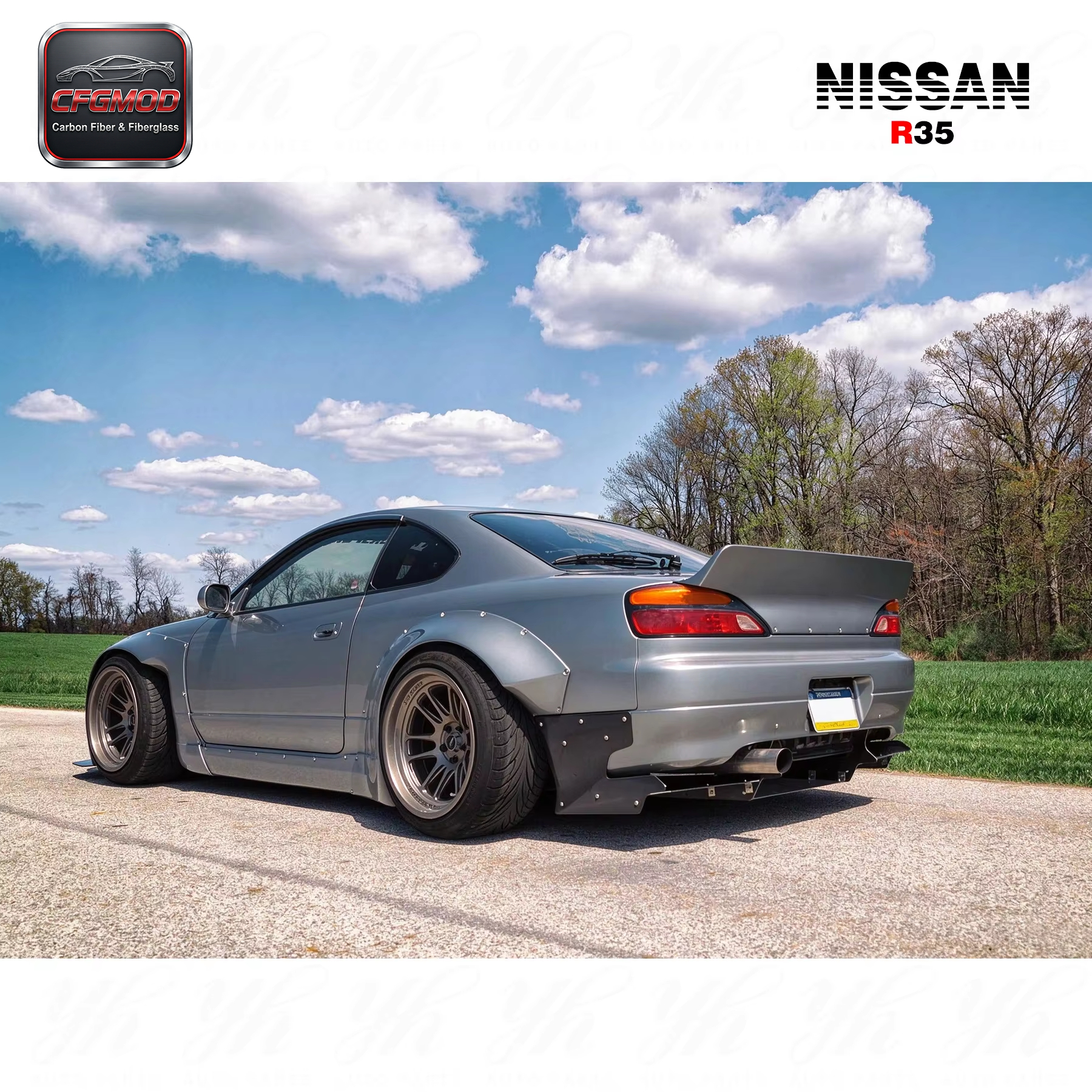 For for 1999-2002 S15 Silvia Rocket Bunny Style Glass Fiber Rear Spoiler FRP — 5