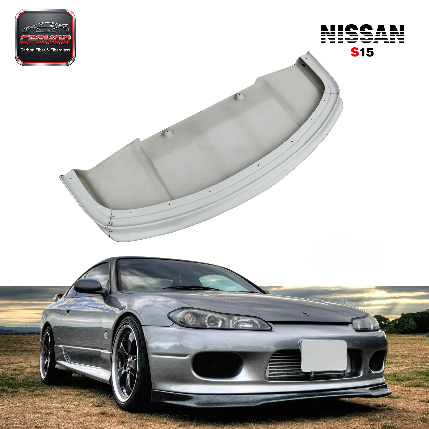 FRP AB Flug Style Front Lip with Undertry Fit for 1993-1999 Silvia S15 New High Quality Excellent Fitment — 1