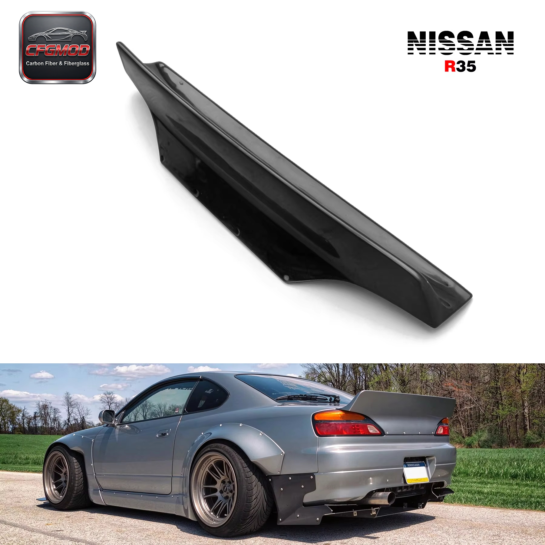 Glass Fiber Rear Spoiler Wing for FRP 1999-2002 S15 Silvia Rocket Bunny RB Style — 1
