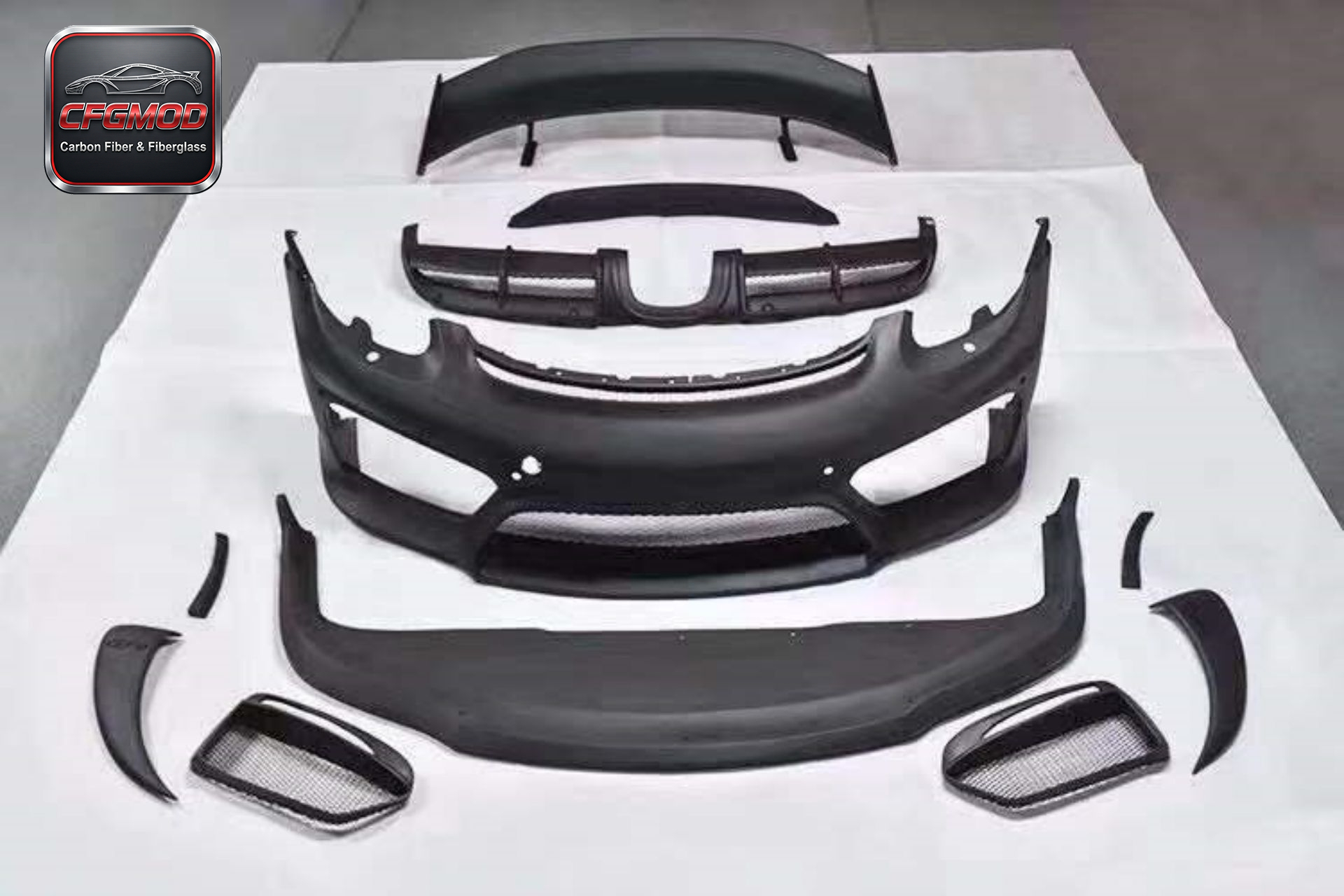 GT4 Style Carbon Fiber and Primer Body Kit Front Bumper Rear Diffuser Wing for Porsche 981 Cayman Boxster Tuning Parts — 8
