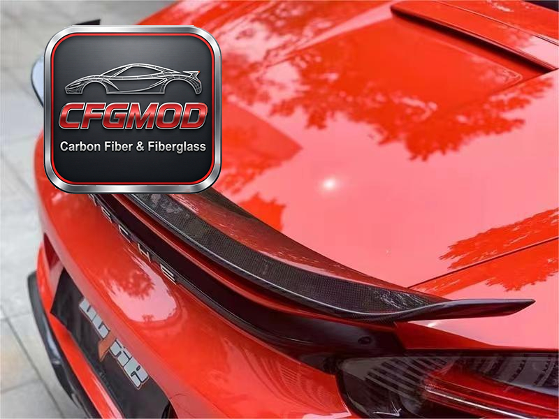 Up-kick Style Dry Carbon Fiber Rear Wing Spoiler Ducktail for Porsche 718 Boxster Cayman Trunk Lip Tuning Parts — 1