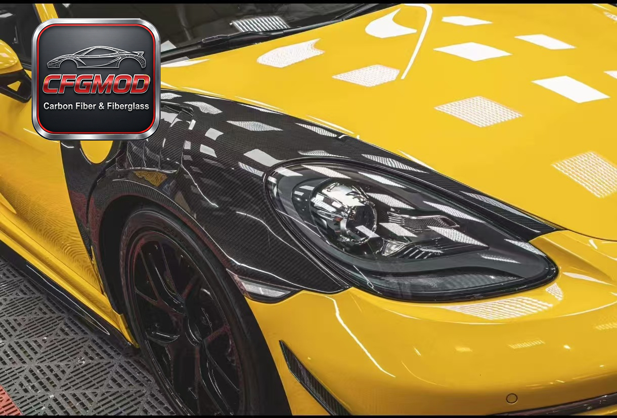 GT4 RS Style Dry Carbon Fiber Front Fenders with Vents for Porsche 718 Boxster Cayman Tuning Parts — 2