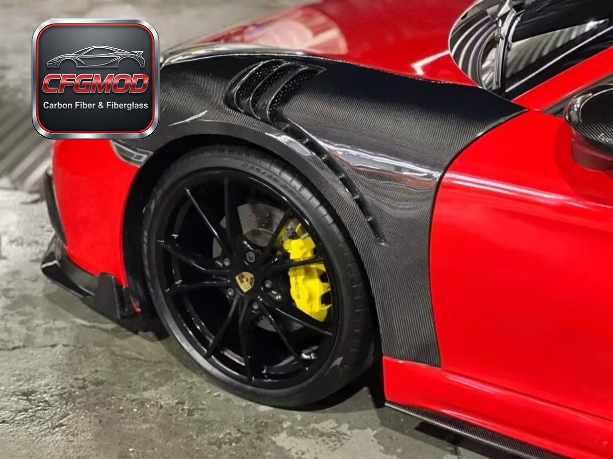 GT4 RS Style Dry Carbon Fiber Front Fenders with Vents for Porsche 718 Boxster Cayman Tuning Parts — 6