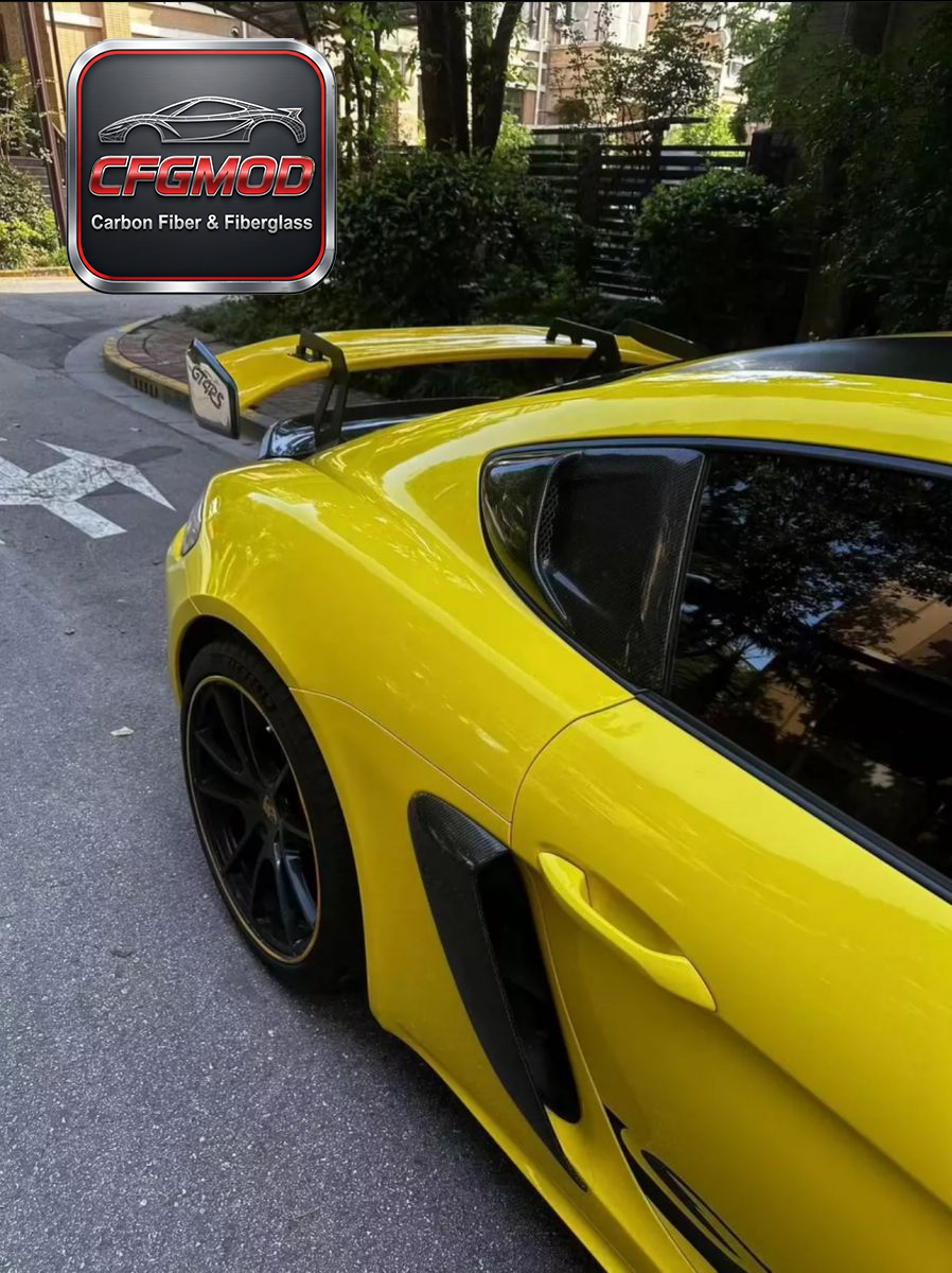 GT4 RS Style Dry Carbon Fiber Rear Quarter Window Louvers Air Vents for Porsche 718 Cayman Side Window Scoops Tuning Parts — 5
