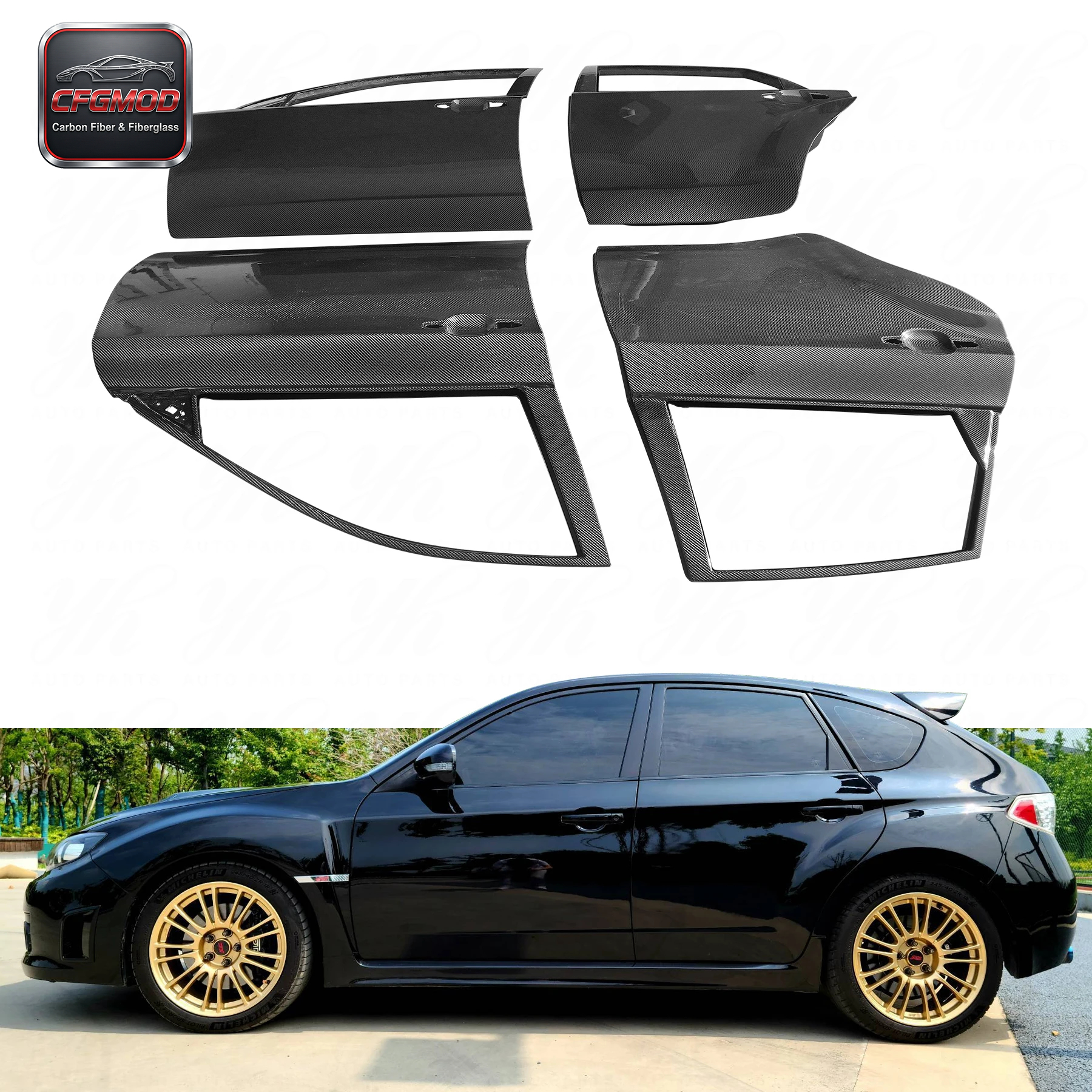 New Carbon Fiber GRB STI Front and Back Door High Gloss Finish Black — 1