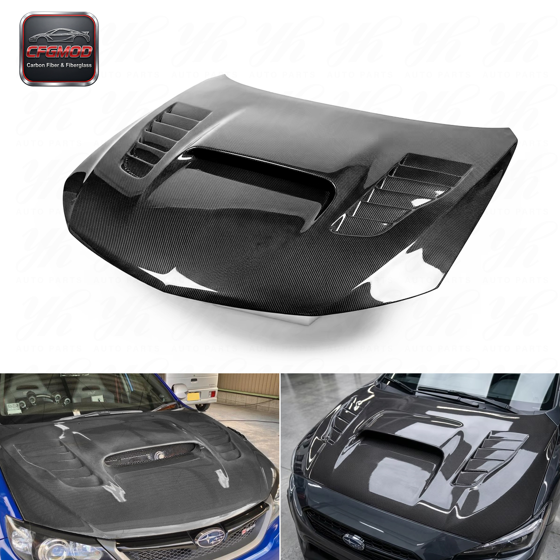 For GRB GVB WRX STI CS Style Hood Bonnet Engine Hood in Carbon Fiber Material — 1