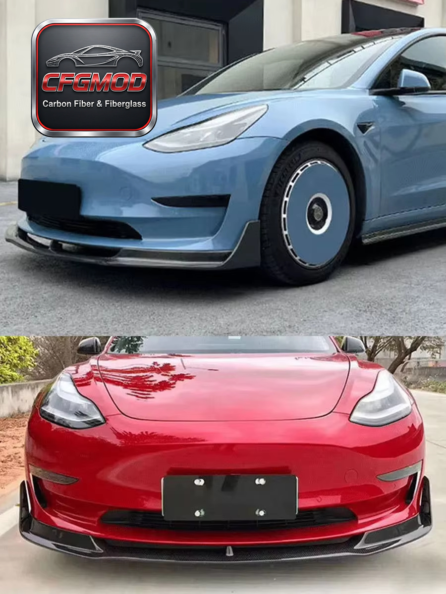 Dry Carbon Fiber V Design Front Spoiler Lip Body Kit for Tesla Model 3 2018 2019 2020 — 8