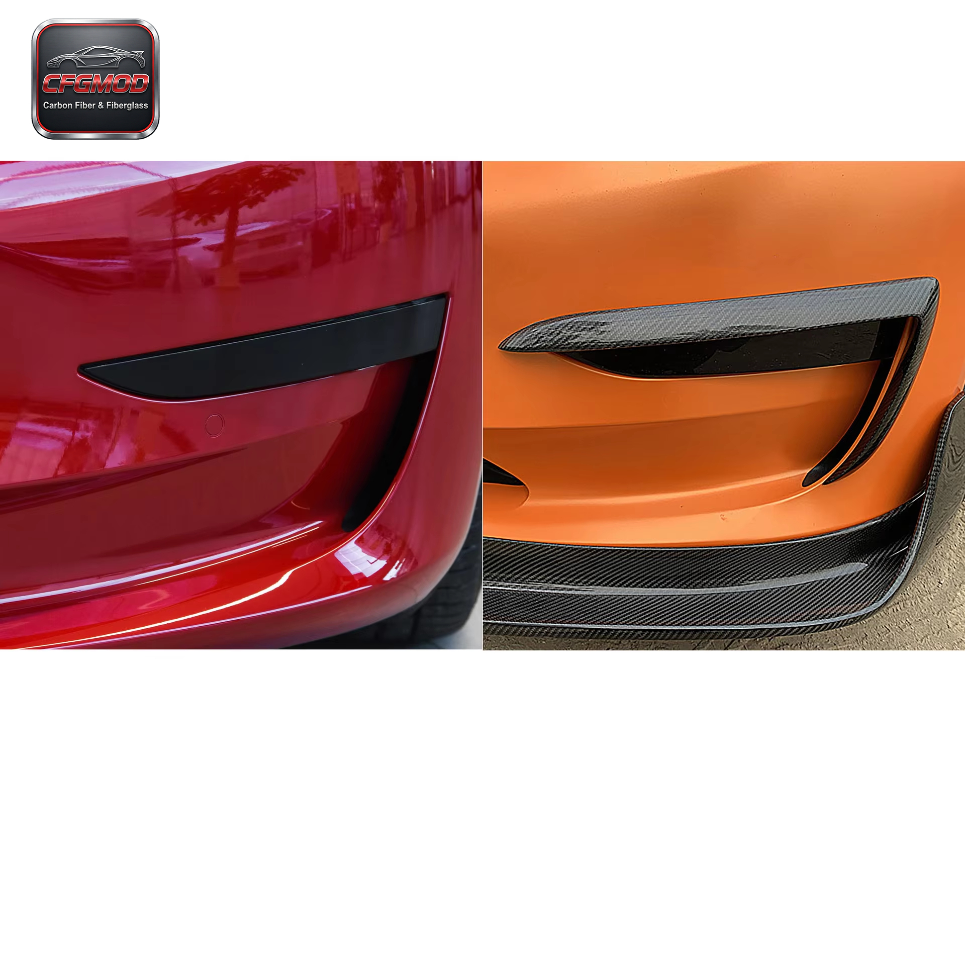 Real Carbon Fiber Front Bumper Canards Air Vents for 2018-2021 Tesla Model 3 — 5