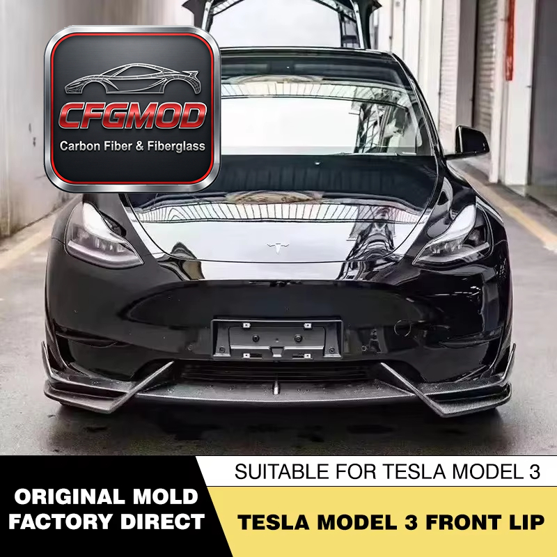 Dry Carbon Fiber Front Chin Spoiler Lip Body Kit for Tesla Model 3 Exterior Accessories — 2