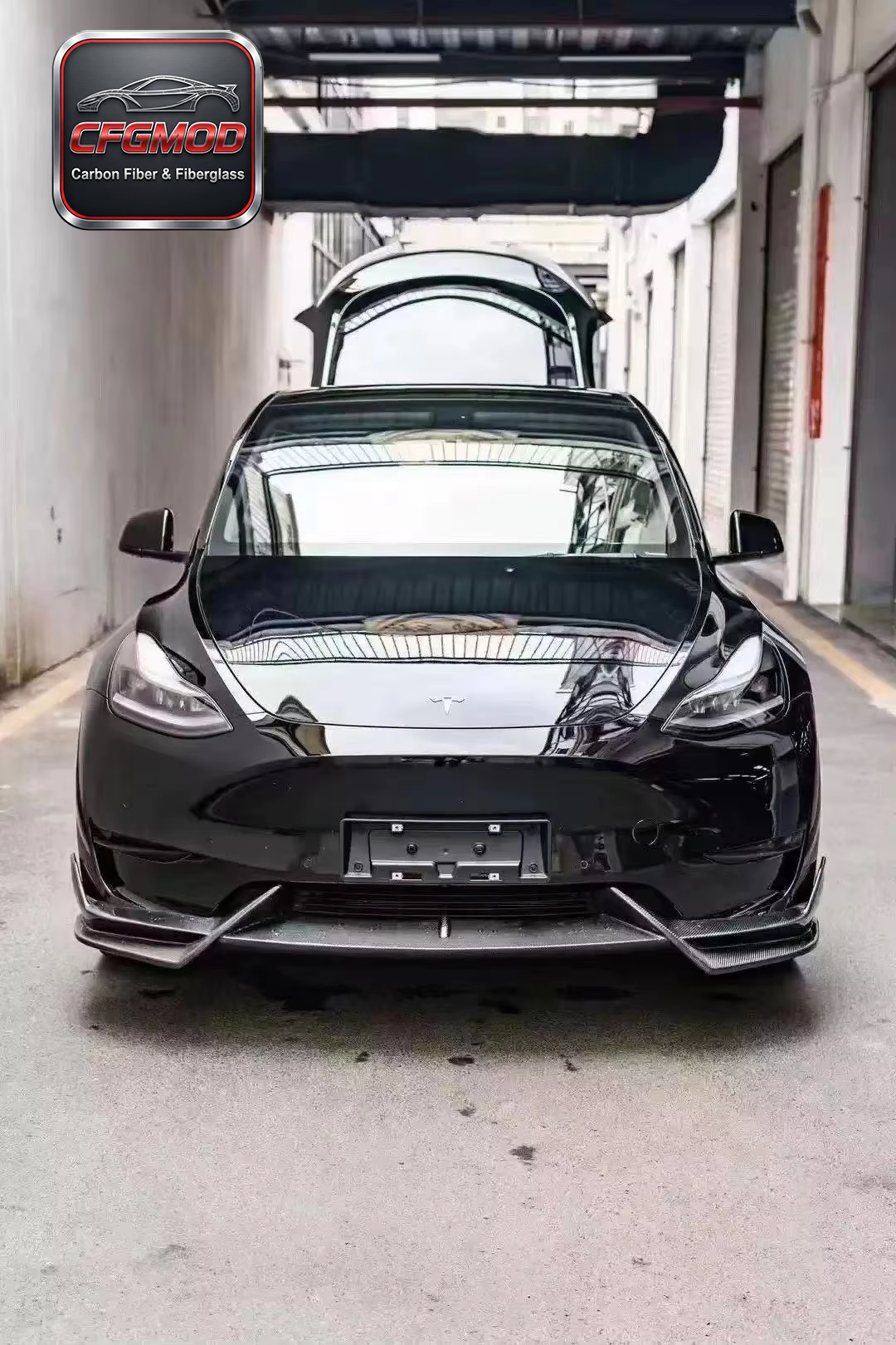 Dry Carbon Fiber Front Chin Spoiler Lip Body Kit for Tesla Model 3 Exterior Accessories — 1