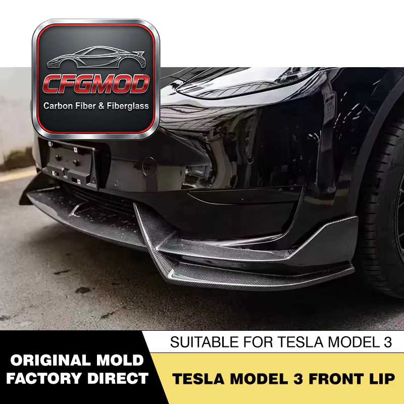 Dry Carbon Fiber Front Chin Spoiler Lip Body Kit for Tesla Model 3 Exterior Accessories — 3