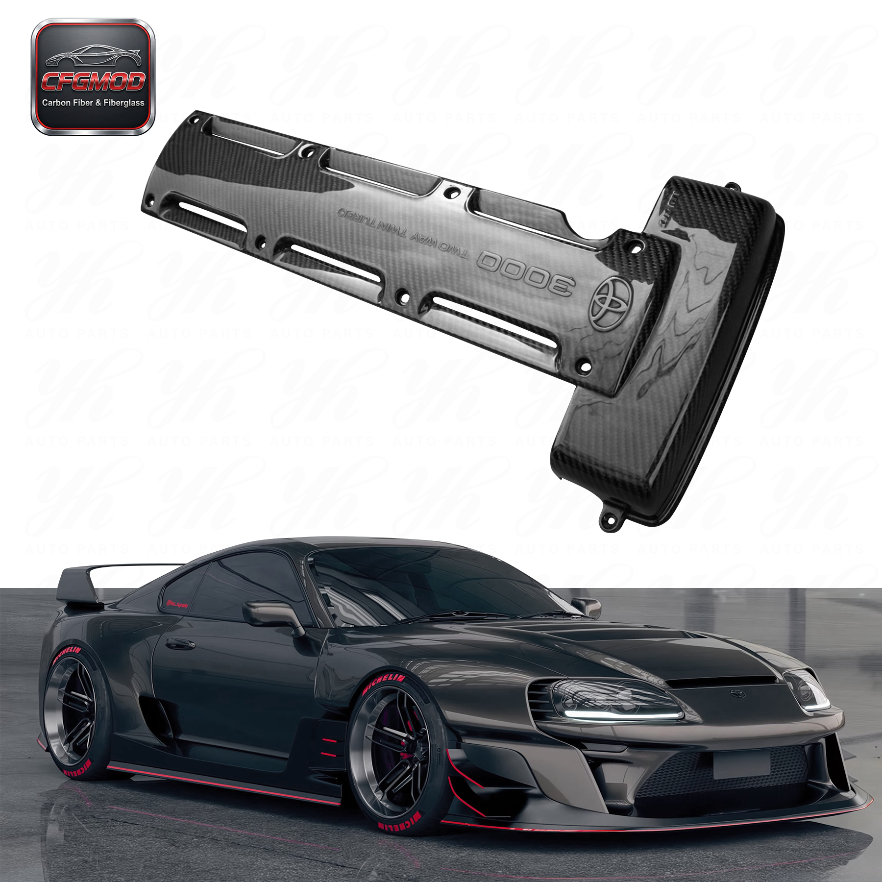 Glossy Carbon Fiber Engine Ignition Plug Valve Cover Trim for Toyota Supra MK4 1993-1998 2JZ NON-VVTI Twin Tu — 1